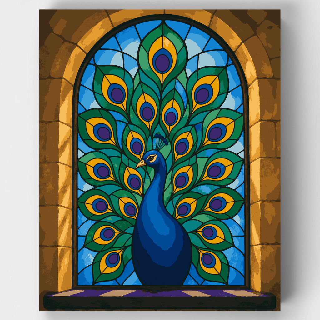 Kit de pintura por números - Vitral de pavo real — Estándar