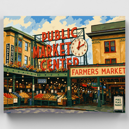 Pike Place Market Sign - Paint by Numbers Kit