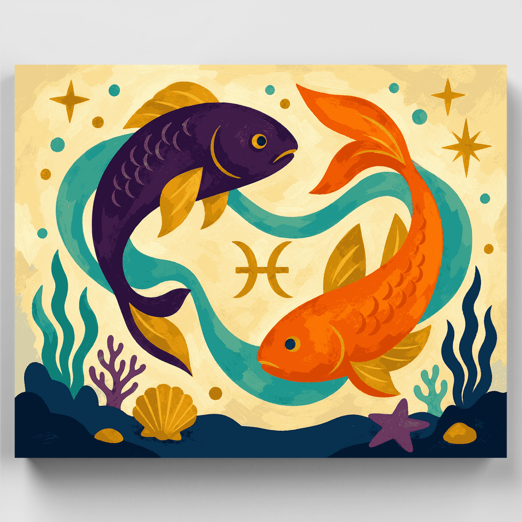 Kit de pintura por números: Peces dobles de Piscis — Estándar