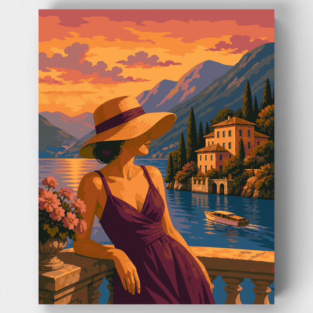 Vestido ciruela en el lago de Como - Kit de pintura por números — Estándar