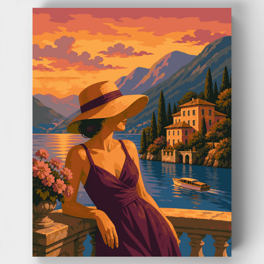 Plum Dress at Lake Como - Paint by Numbers Kit