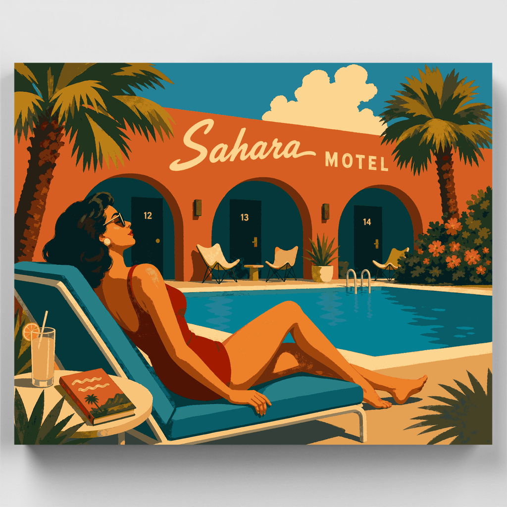 Junto a la piscina en Sahara - Kit de pintura por números — Estándar