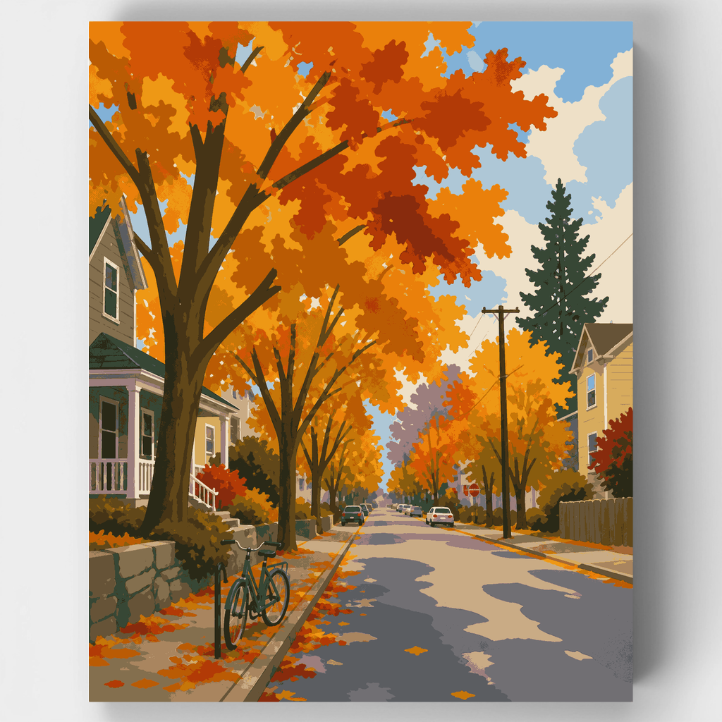 Kit de pintura por números - Calle de otoño en Portland — Estándar