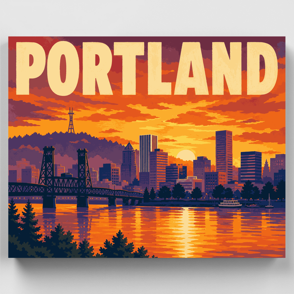 Kit de pintura por números - Horizonte de Portland al atardecer — Estándar