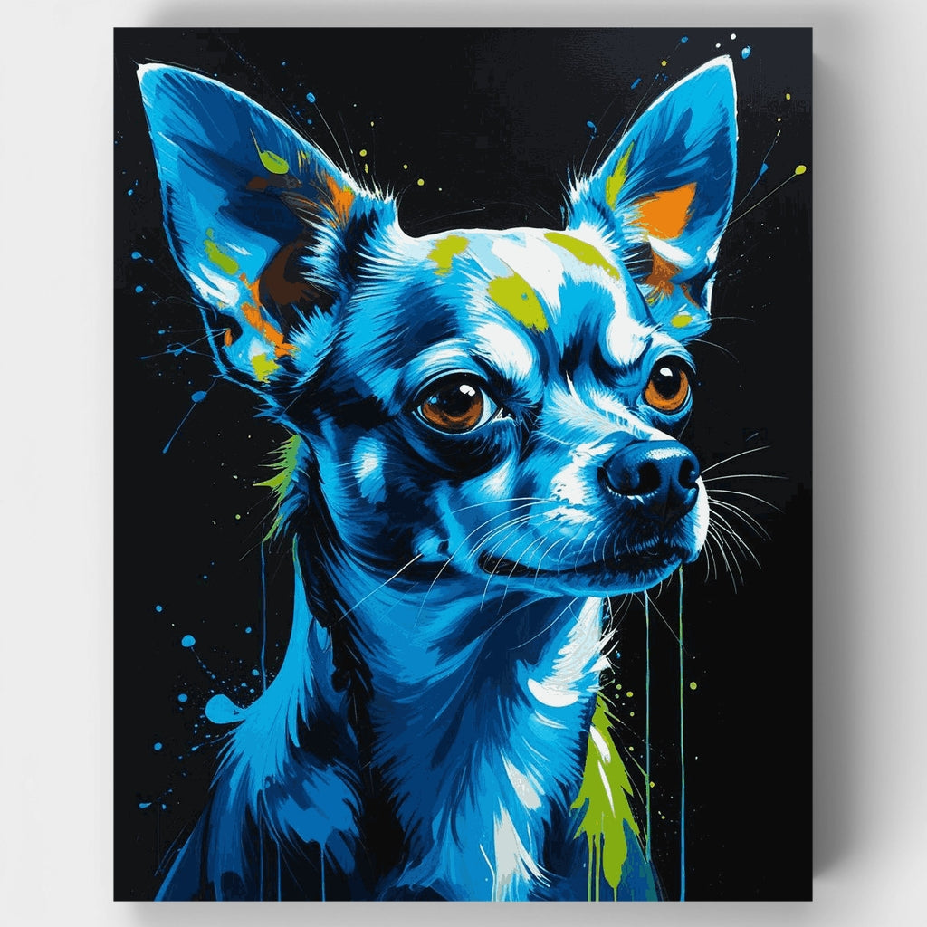 Kit de pintura por números: Pop Art de Chihuahua azul — Estándar