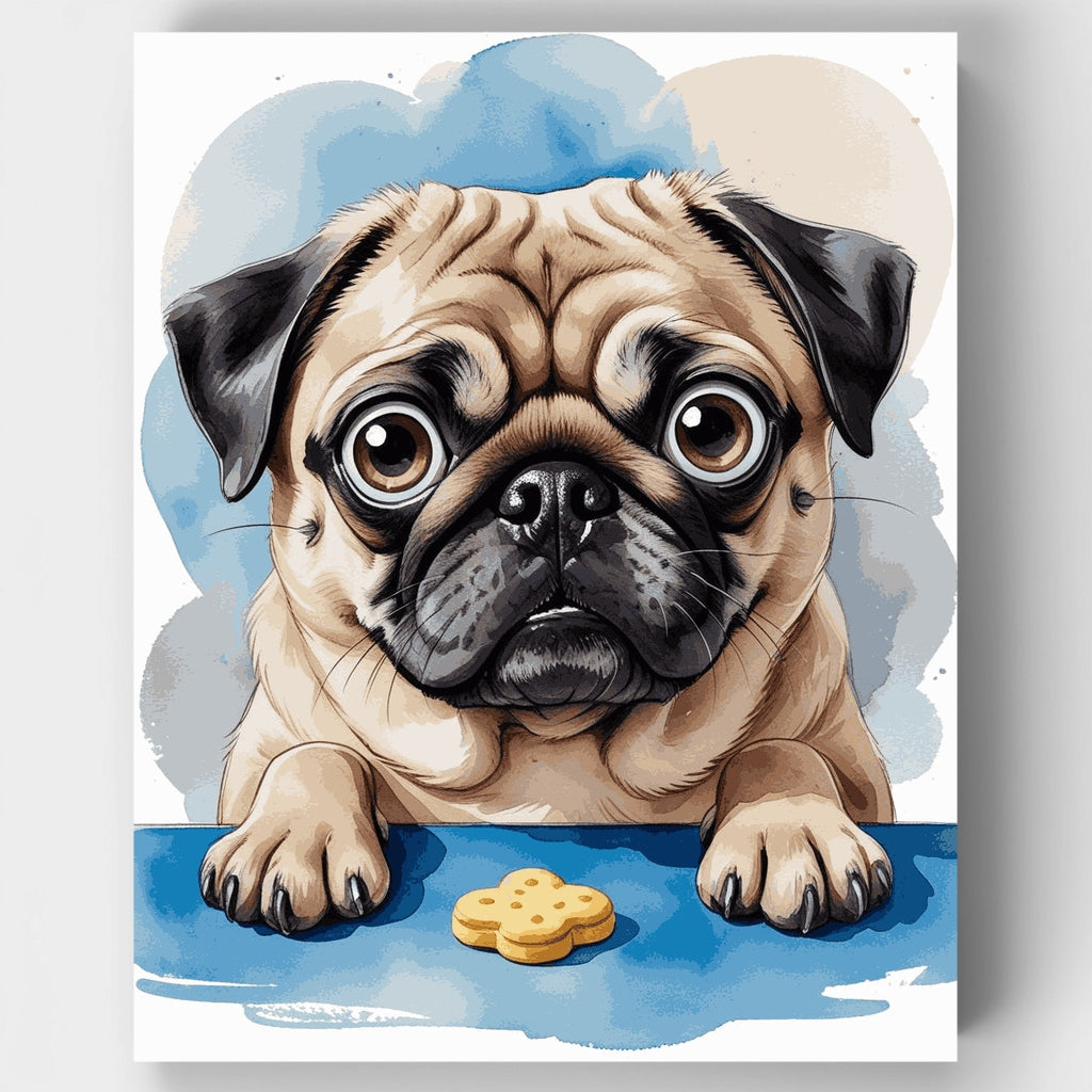 Kit de pintura por números: Pug encantador esperando una golosina — Estándar