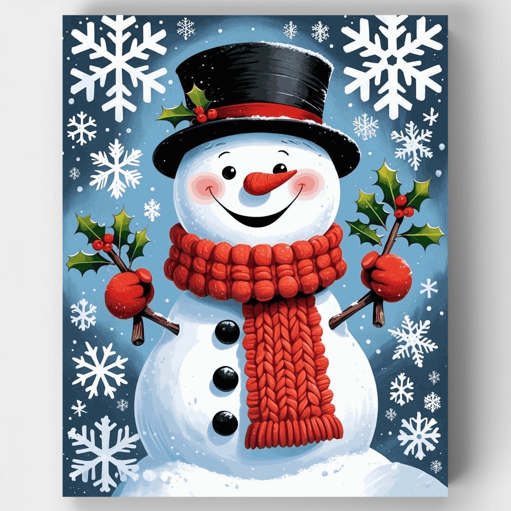 Muñeco de nieve alegre con bufanda roja - Kit de pintura por números — Estándar