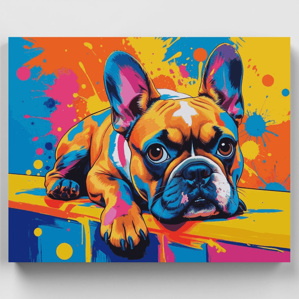 Kit de pintura por números - Bulldog francés estilo pop art con salpicaduras — Estándar