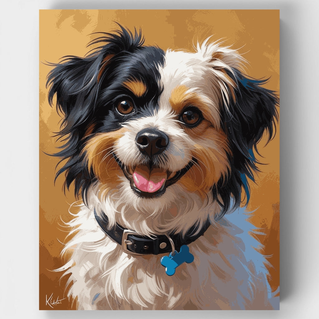 Kit de pintura por números - Perro tricolor feliz — Estándar
