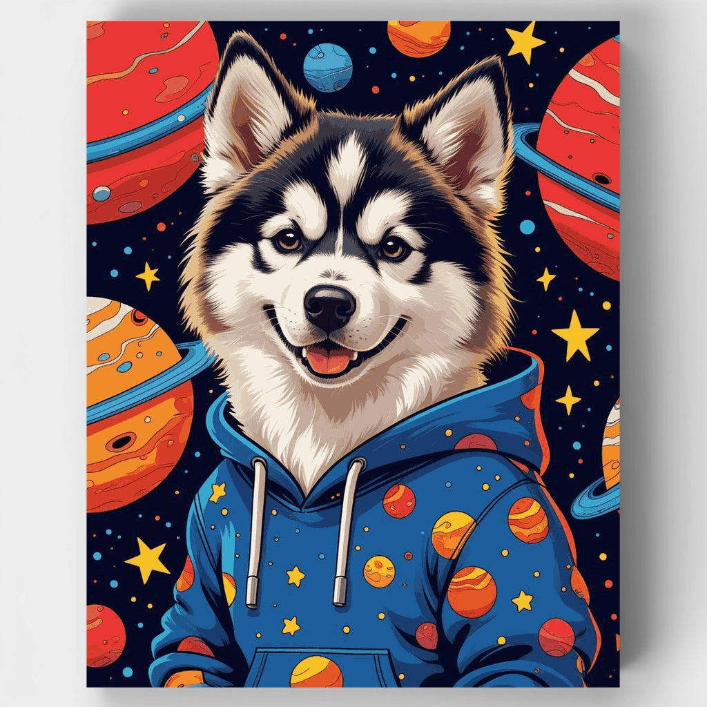 Space Husky in Cosmic Hoodie - Paint by Numbers Kit
