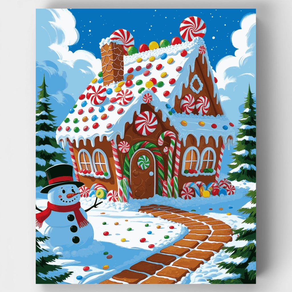 Casita de jengibre con muñeco de nieve - Kit de pintura por números — Estándar