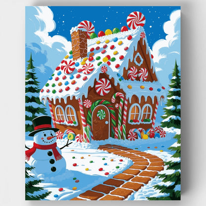 Gingerbread House with Snowman - Paint by Numbers Kit