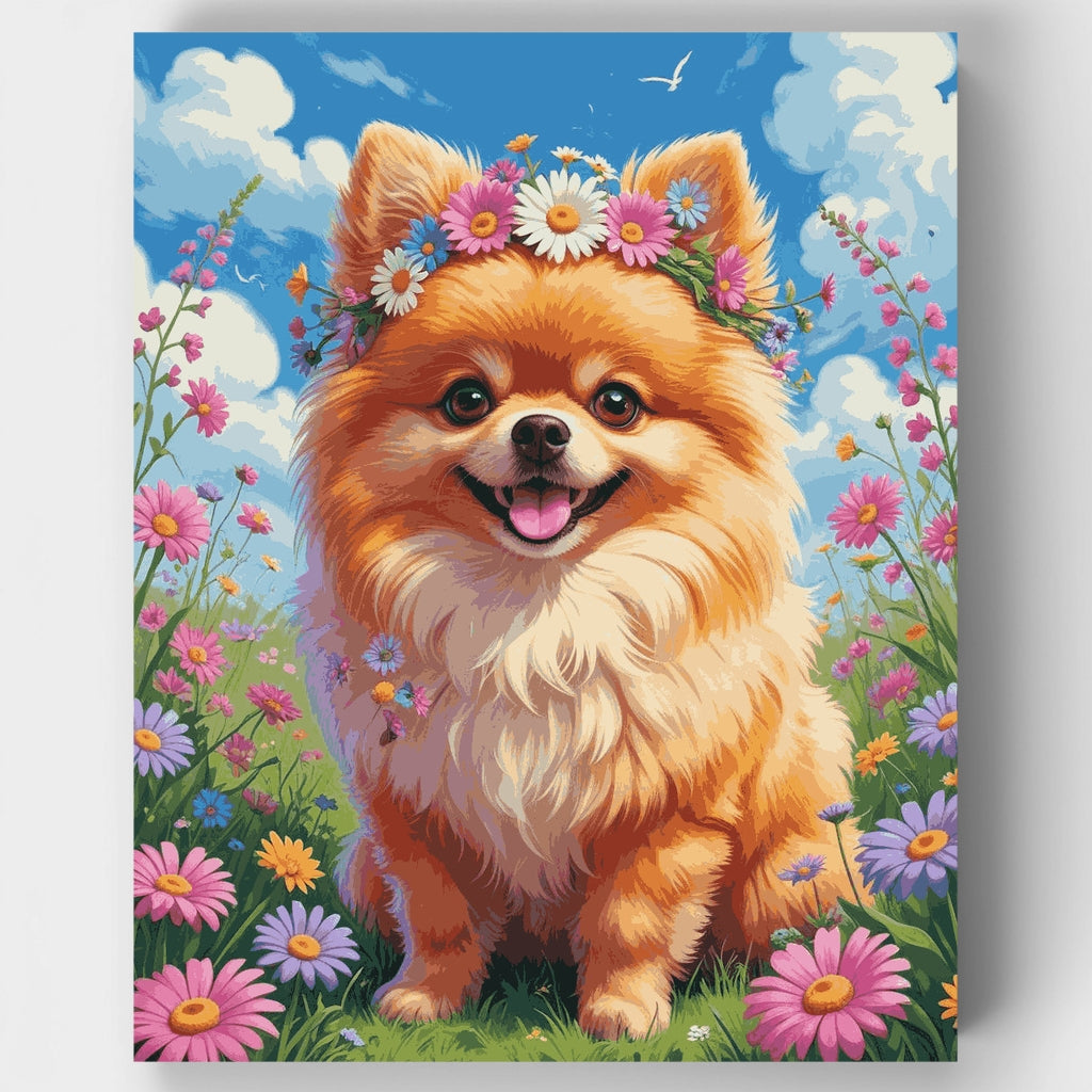 Fluffy Pomeranian in Flower Crown - Paint by Numbers Kit