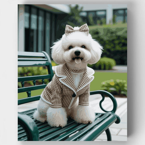 Stylish Bichon Frise on Park Bench - Paint by Numbers Kit