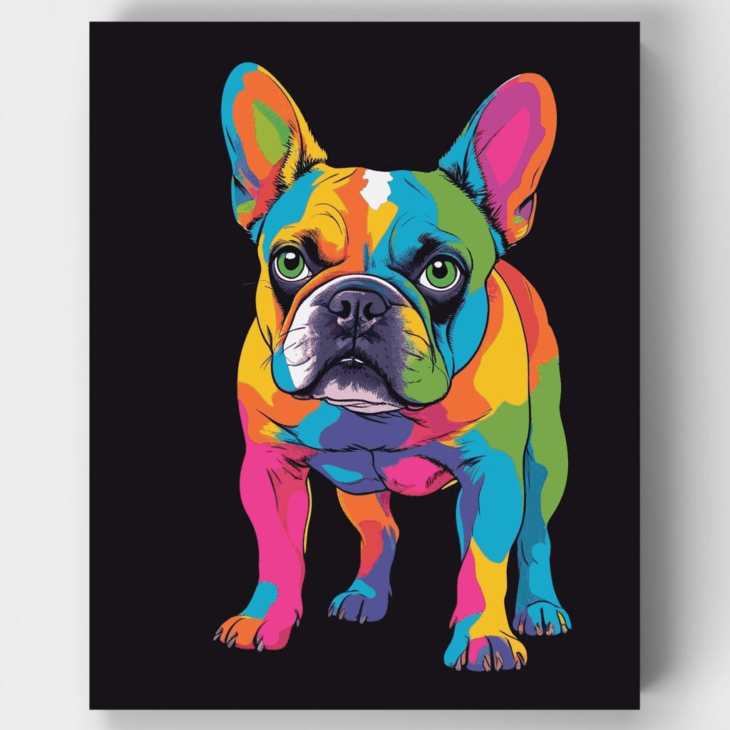 Kit de pintura por números - Bulldog francés estilo pop art arcoíris — Estándar