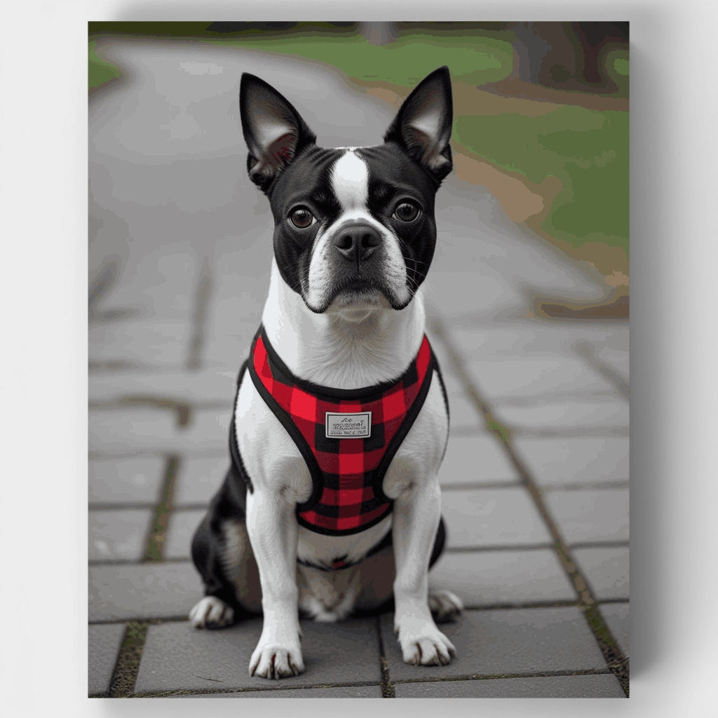 Boston Terrier in Red Plaid Harness - Paint by Numbers Kit