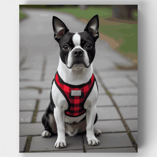 Boston Terrier in Red Plaid Harness - Paint by Numbers Kit