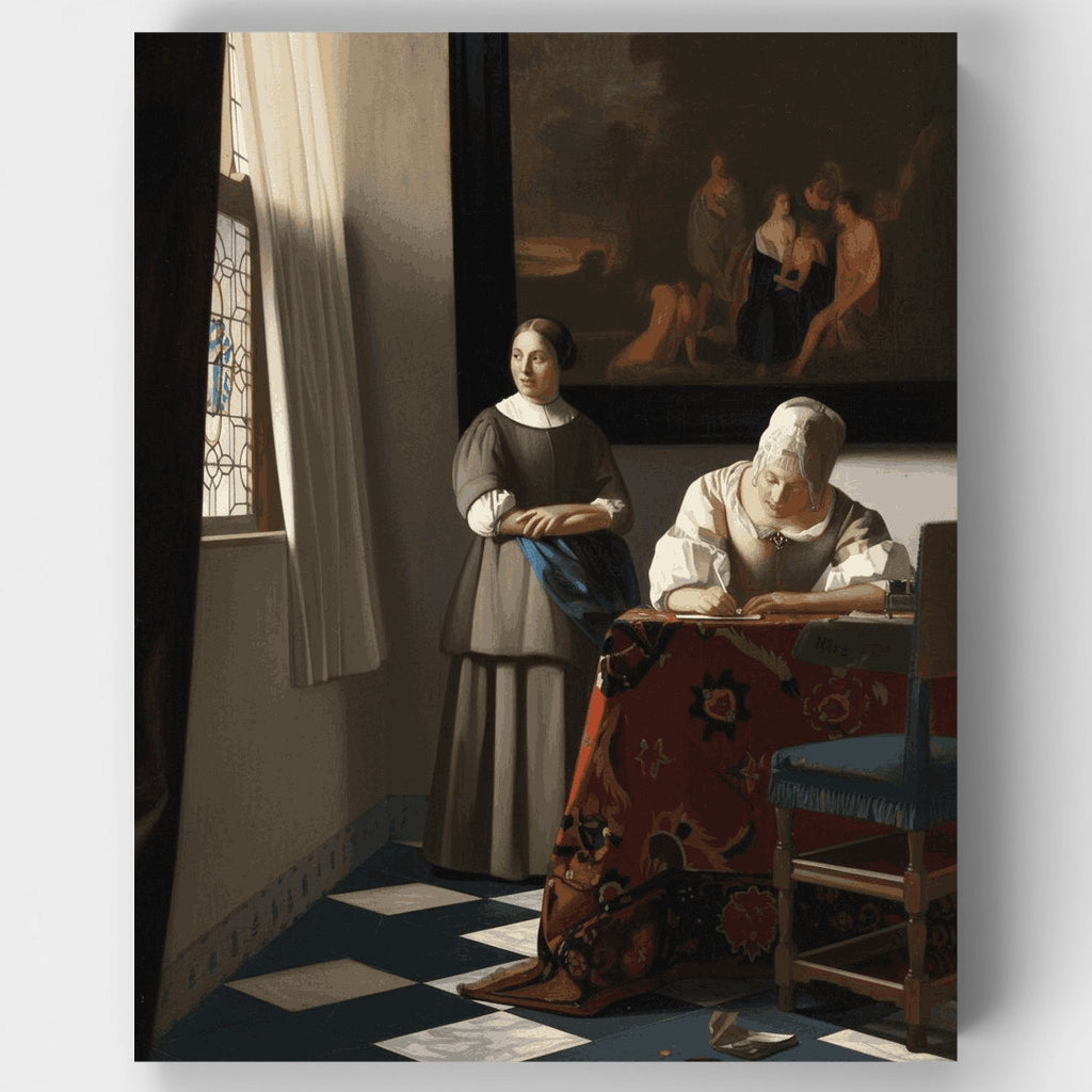 Dama escribiendo una carta con su doncella - Kit de pintura por números — Estándar