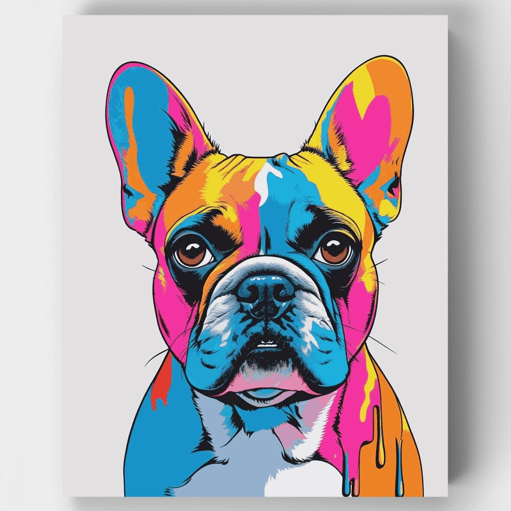 Kit de pintura por números - Bulldog francés con grafiti de neón — Estándar