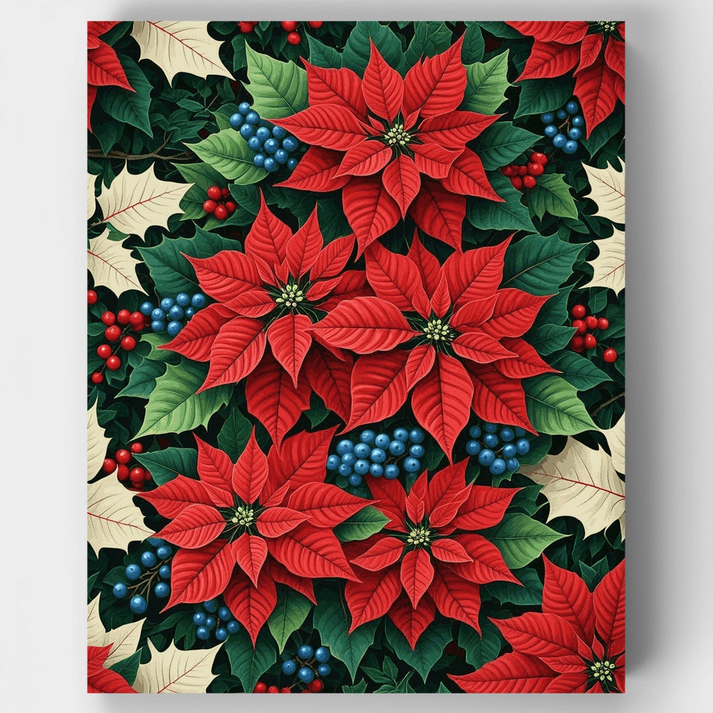 Kit de pintura por números: Poinsettia navideña y bayas de acebo — Estándar