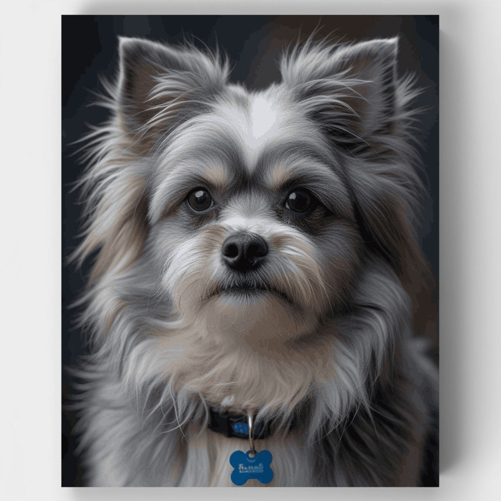 Kit de pintura por números: Perro peludo de pelo largo con collar azul — Estándar