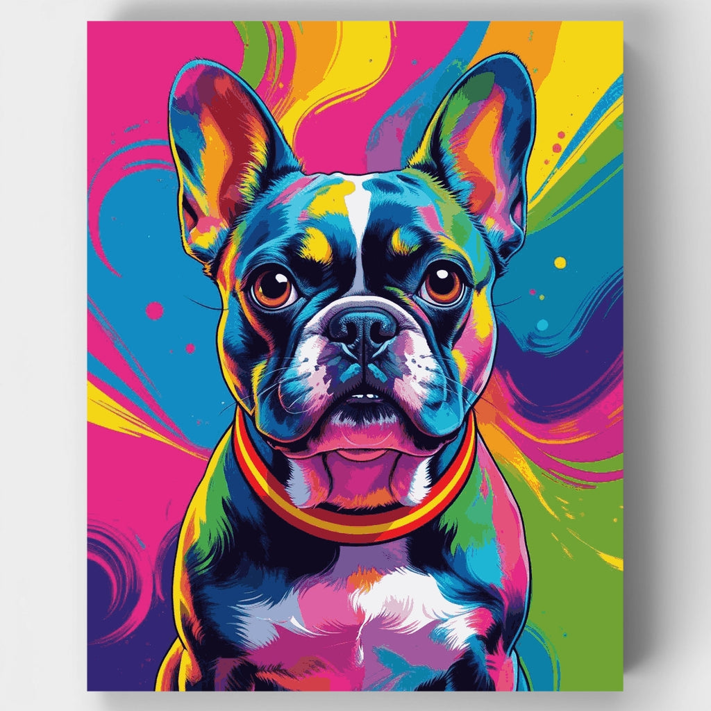 Kit de pintura por números - Bulldog francés arcoíris eléctrico — Estándar