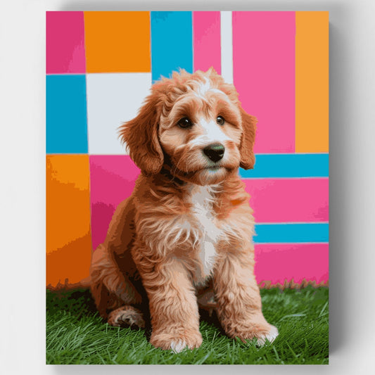 Goldendoodle Puppy on Colorful Background - Paint by Numbers Kit