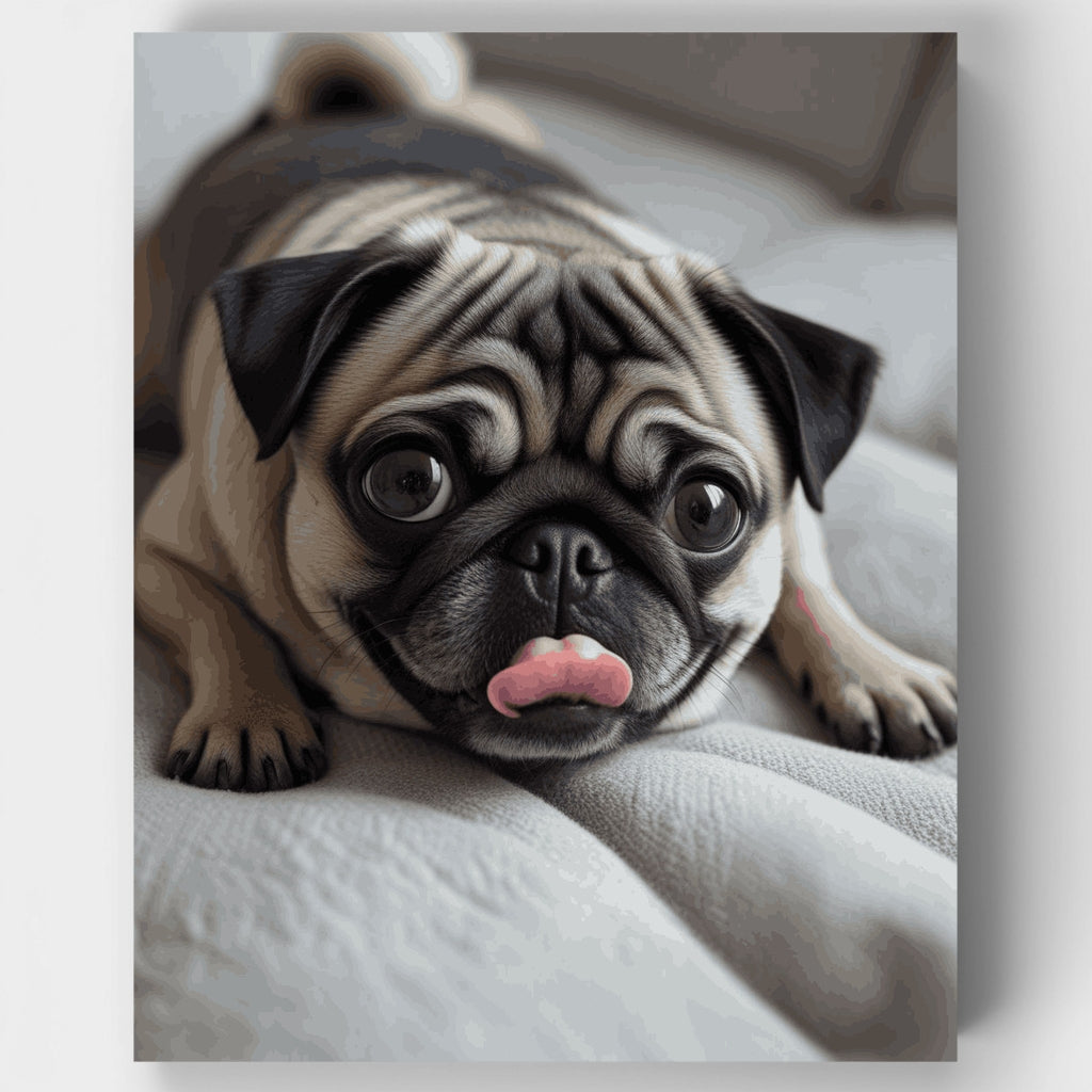 Adorable pug con la lengua fuera - Kit de pintura por números — Estándar