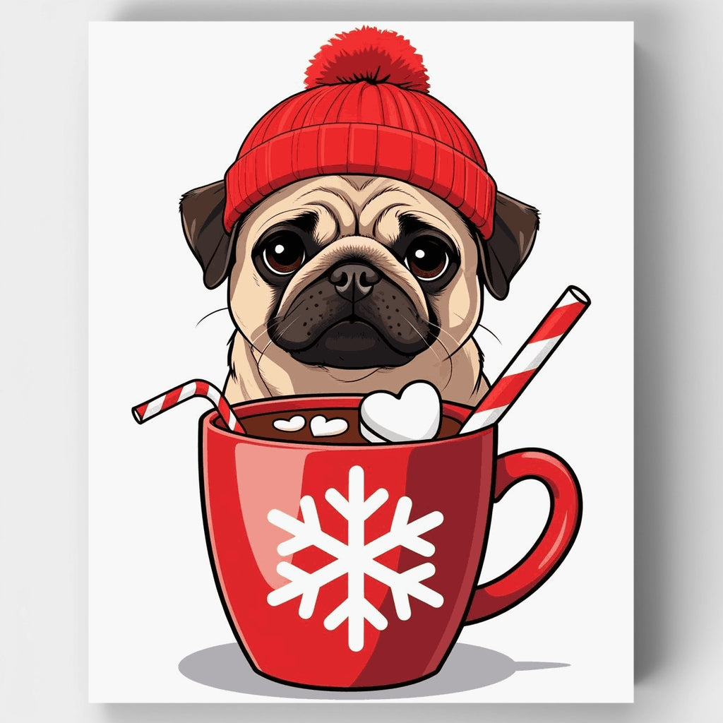 Pug acogedor en taza de invierno - Kit de pintura por números — Estándar