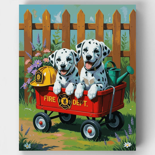 Dalmatian Puppies Fire Department Wagon - Paint by Numbers Kit