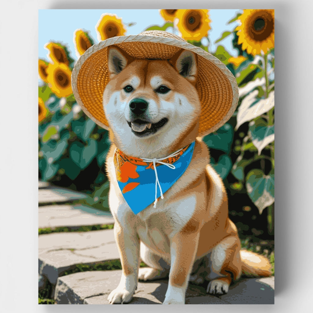 Shiba Inu en campo de girasoles - Kit de pintura por números — Estándar
