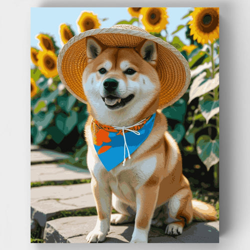 Shiba Inu in Sunflower Field - Paint by Numbers Kit