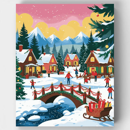Charming Christmas Village Scene - Paint by Numbers Kit