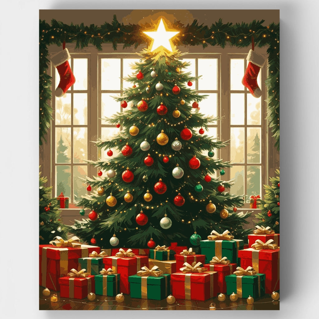 Árbol de Navidad con regalos y estrella - Kit de pintura por números — Estándar