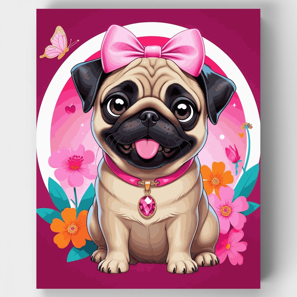 Princesa Pug adorable con lazo rosa - Kit de pintura por números — Estándar