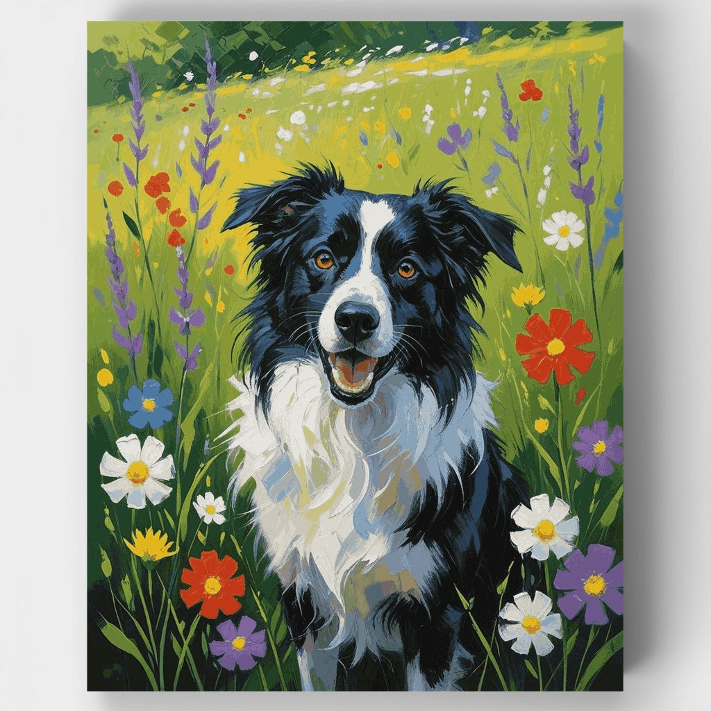 Border Collie en campo de flores silvestres - Kit de pintura por números — Estándar