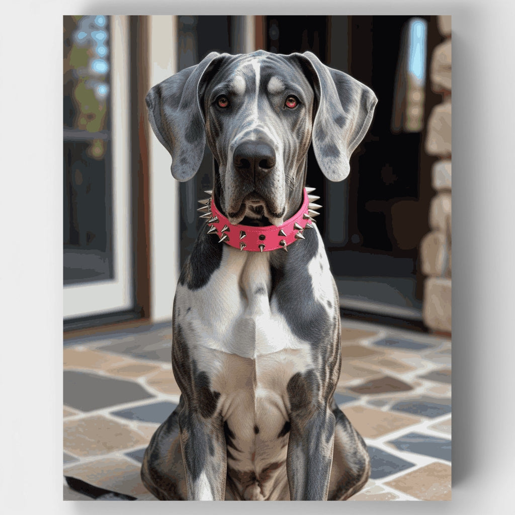 Majestic Great Dane with Pink Spiked Collar - Paint by Numbers Kit