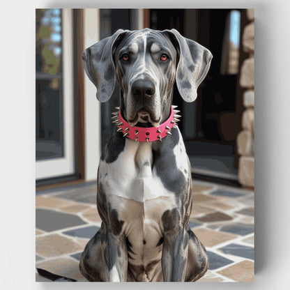 Majestic Great Dane with Pink Spiked Collar - Paint by Numbers Kit