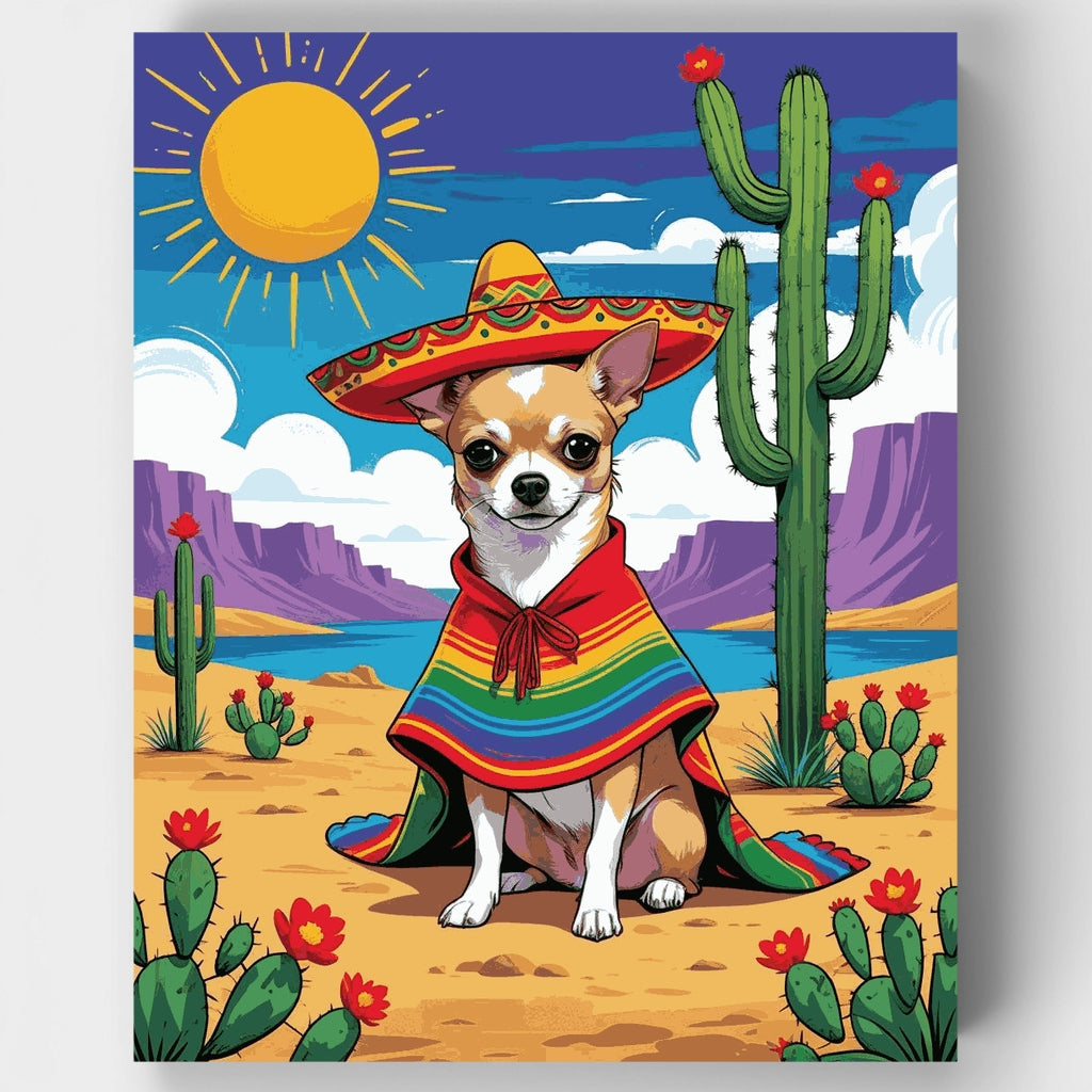 Kit de pintura por números: Chihuahua con poncho mexicano — Estándar