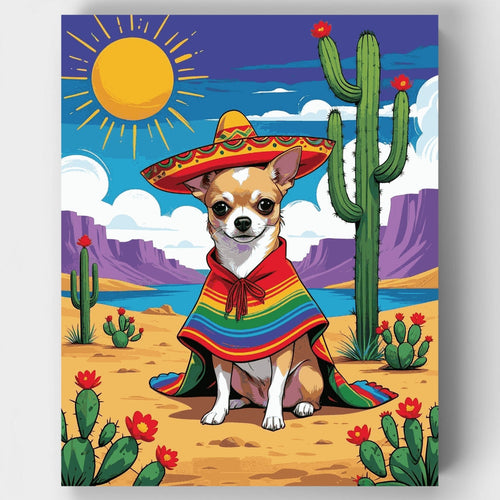 Chihuahua in Mexican Poncho - Paint by Numbers Kit