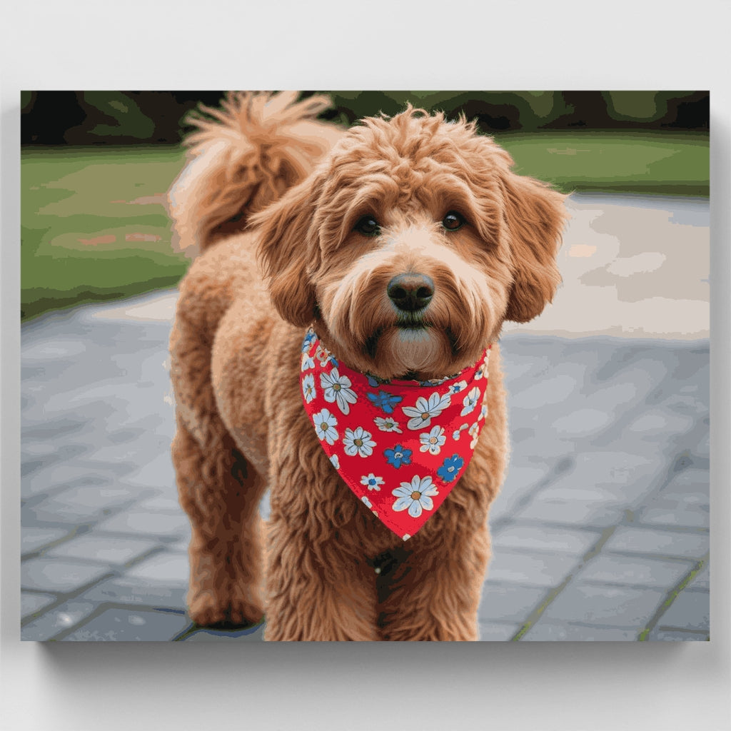 Adorable Goldendoodle con pañuelo floral - Kit de pintura por números — Estándar
