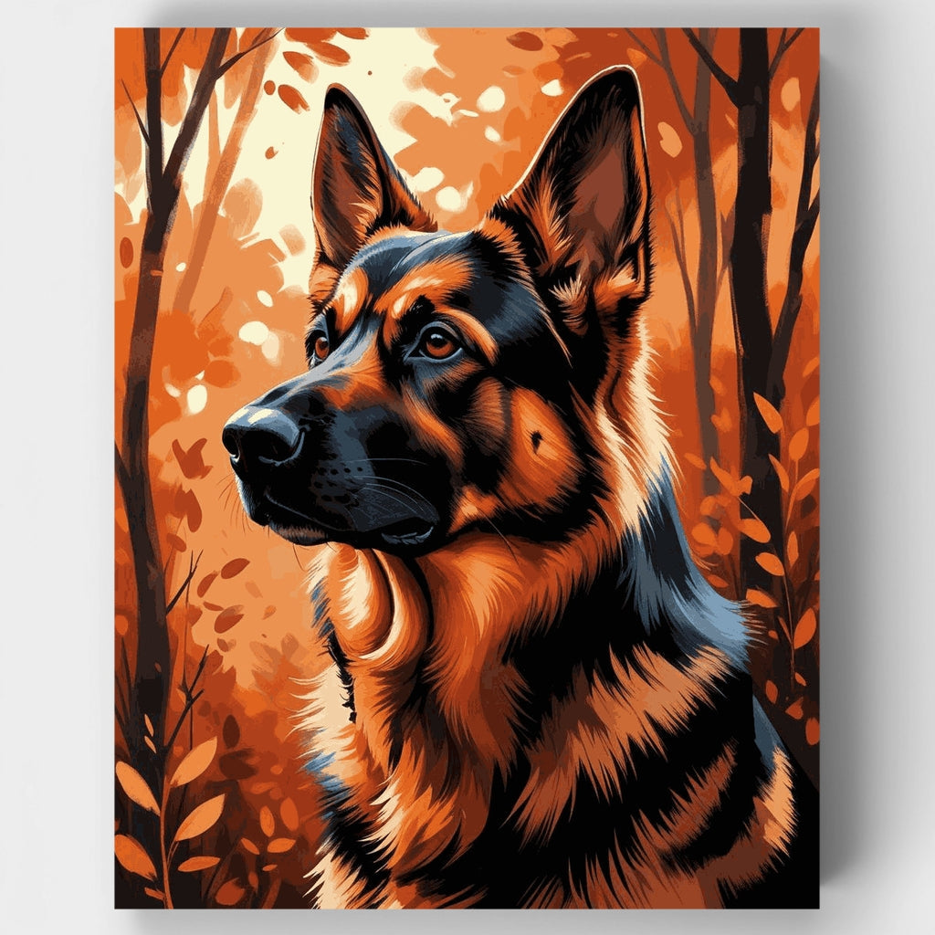 Pastor Alemán en bosque otoñal - Kit de pintura por números — Estándar