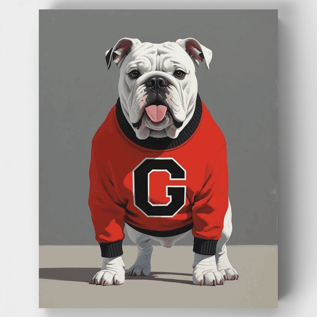 Bulldog con suéter universitario rojo - Kit de pintura por números — Estándar