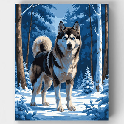 Siberian Husky in Snowy Forest - Paint by Numbers Kit