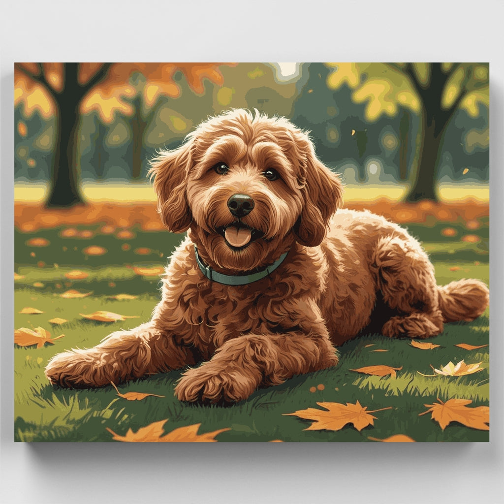 Labradoodle en el parque en otoño - Kit de pintura por números — Estándar