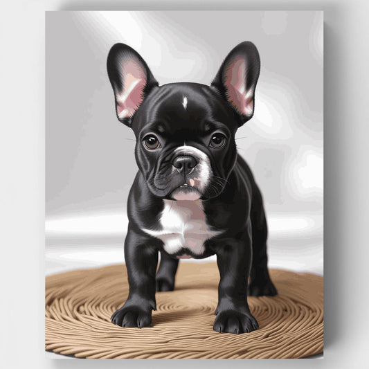 Black French Bulldog Puppy on Woven Mat - Paint by Numbers Kit