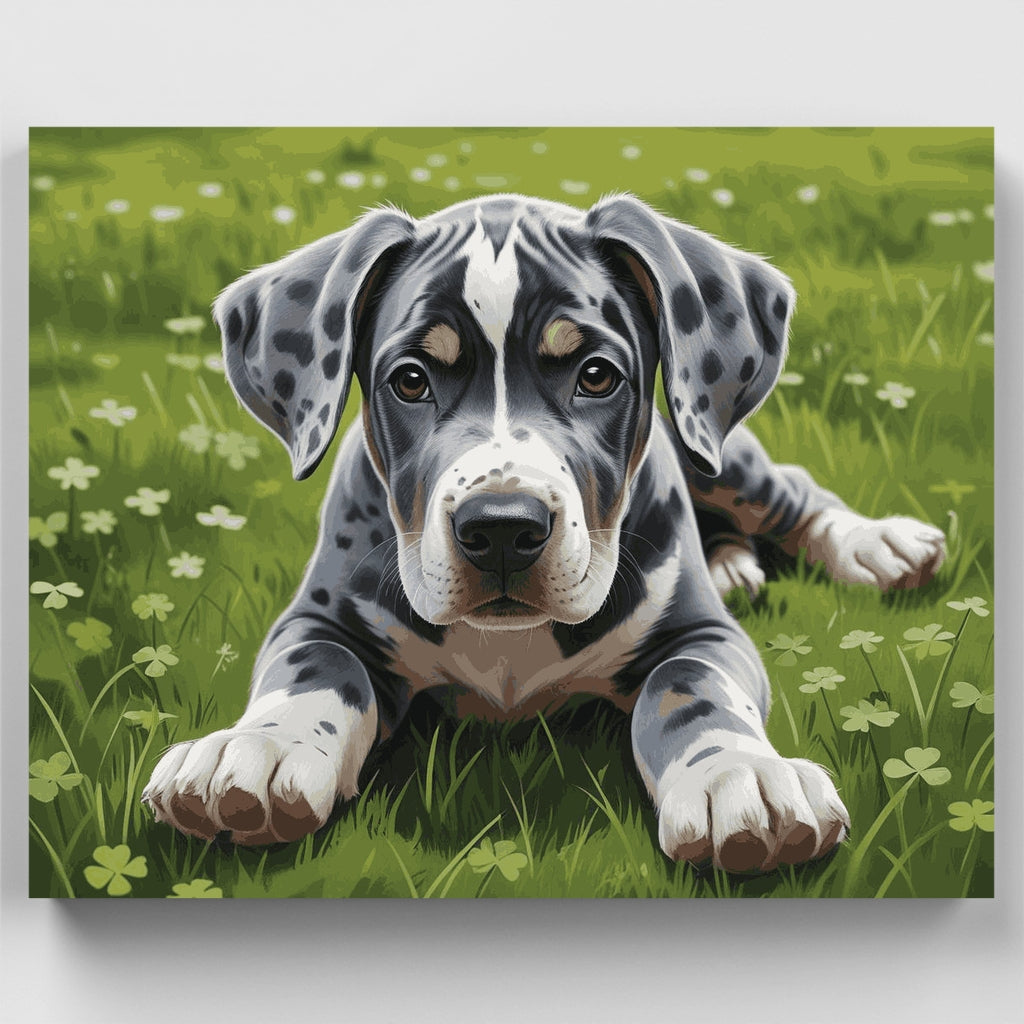 Great Dane Puppy in Clover Field - Paint by Numbers Kit