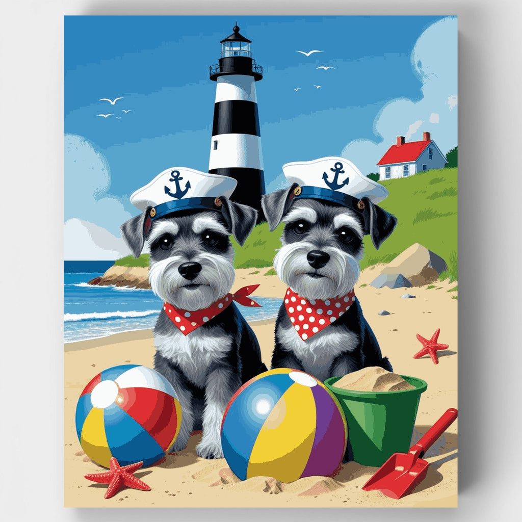 Two Schnauzers at the Beach - Paint by Numbers Kit