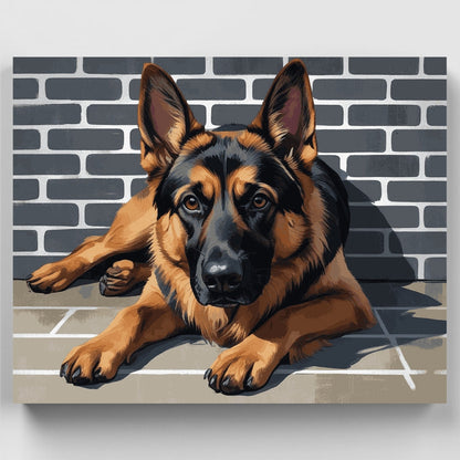 German Shepherd Resting on Brick Steps - Paint by Numbers Kit