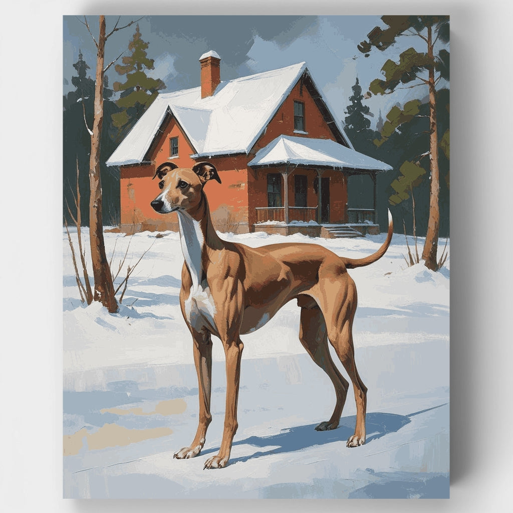 Greyhound in Winter Landscape - Paint by Numbers Kit
